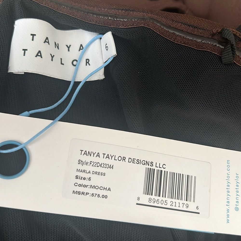 Tanya Taylor Marla Off-the-Shoulder Dress, Mocha Brown, NWT, Size 6 - Picture 9 of 11